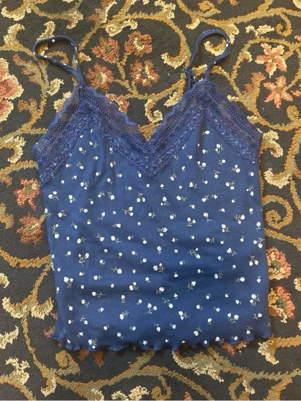 No Boundaries Navy Floral Lace-Trim Cami